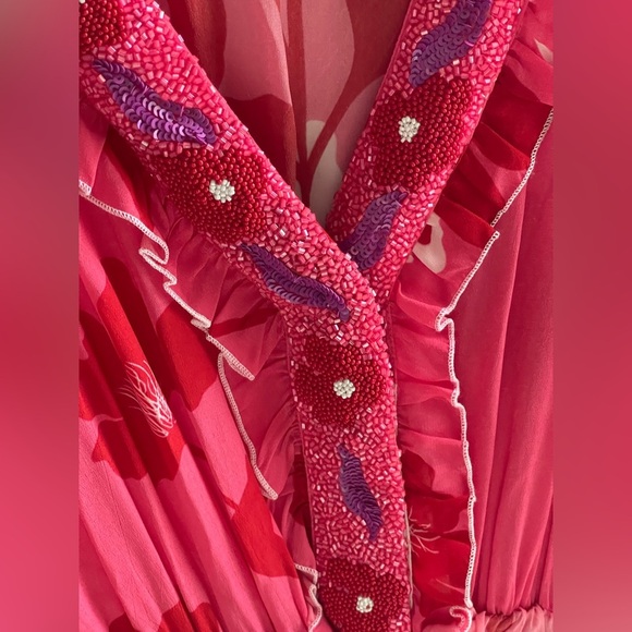 NWOT TAJ by Sabrina Crippa EVI Floral Pink Beaded V Neck Mini Dress - Picture 3 of 9